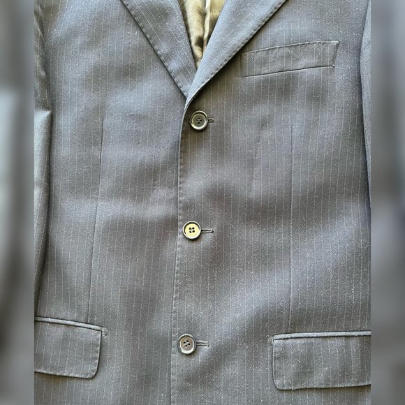 Men's Dark Navy Blue Striped Three-Button Blazer - Picture 2 of 5